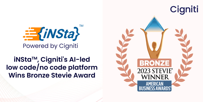 Cigniti’s IP, 𝐢𝐍𝐒𝐭𝐚, has received Bronze Stevie Award at The 21st Annual American Business Awards®